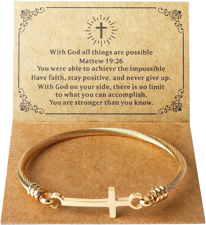 DS Religious Gift for Her Christian Cross Bracelet Bible Verse God is Within Her She Will Not Fall Inspirational Bracelets For Women Stainless Steel Jewelry Gift To Daughter Best Friend - Image 1